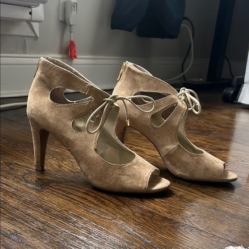 A.N.A Tan Peep-Toe Heels